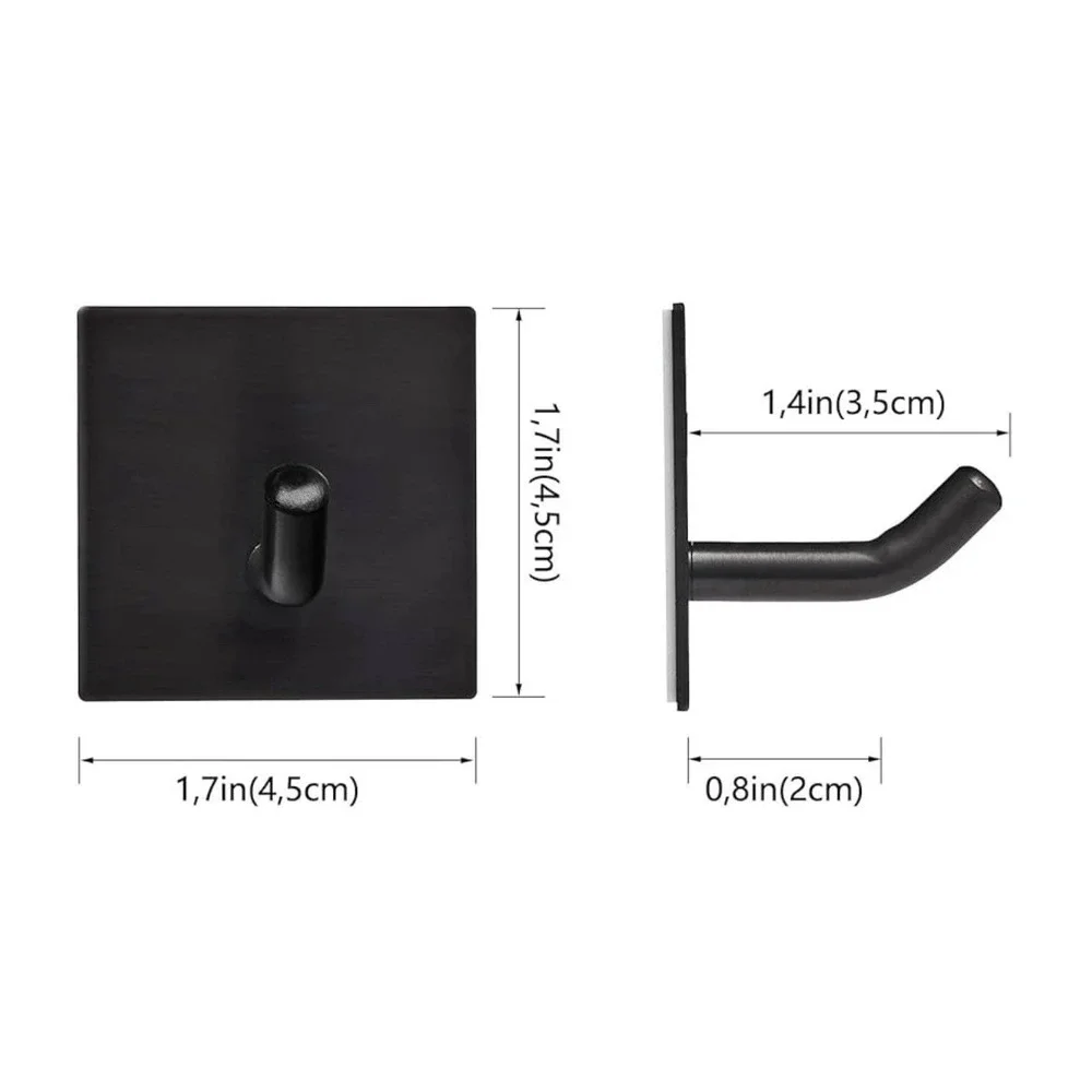 Fomansh Heavy Duty Adhesive Hooks Black Stainless Steel 4 Pack Stick on Wall